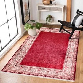 Resim Bordo Çerçeveli Modern Geometrik Etnik Eskitme Desenli Boho Makinada Yıkanabilir Hafif Hav Toz Vermez Leke Tutmaz Kaymaz Taban Dijital Makine Baskı Halı Oturma Odası Salon Yolluk Koridor Mutfak Halısı 