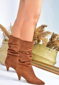 Resim fox SHOES L404810609 Kısa Topuklu Büzgülü Kadın Bot 
