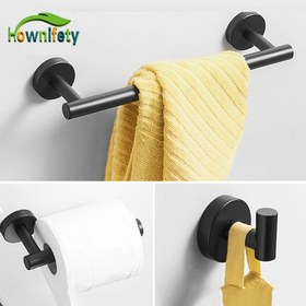 Resim 3-Piece Set Mat Karartılmış Banyo Donanım Seti Robe Kanca Tek Havlu Bar Kağıt Tutucu Siyah Banyo Aksesuarları Paslanmaz Çelik | Banyo Donanım Setleri 