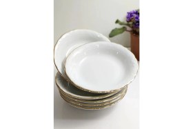 Resim Porland Altın Yaldız 13 cm Küçük Boy Kahvaltılık Çerezlik Çukur Tabak 6'lı 