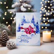Resim Dağ Evi Yılbaşı Temalı Kişiye Özel Kartpostal 