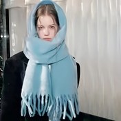 Resim Kadınlar için Şık Ters Çevrilebilir Macaron Eşarp - Fringeli, Sıcak ve Şık Kış Aksesuarı, Hafif Mavi, Dışarı Çıkma, Günlük Giyim Eşarpı İçin Mükemmel | Fringeli Detay | Yumuşak Dokulu 