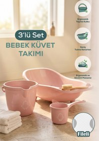 Resim Vienev 3'lü Set Fileli Yenidoğan Küvet Seti Pembe 