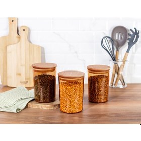 Resim Madame Coco Yuviera 900ml Ahşap Kapaklı Saklama Kabı 3'lü 1ksakl0426900ml-amber 