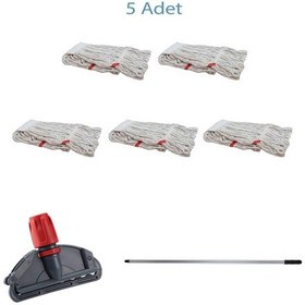 Resim Sska Dar Yedek Islak Mop Takımı Islak Mop Beyaz 350 G 17 CM 5'li + Metal Sap + Mop Tutucu 