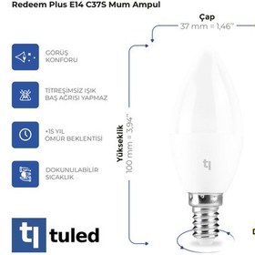 Resim Redeem Plus C37S E14 Mum Ampul, Titreşimsiz, Göz Konforu, 594 Lümen, Soğuk Beyaz, 6500 Kelvin 