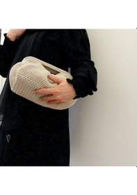 Resim Kemzey Handmade Parlak Tutmalı El Çantaları , El Yapımı Işıltılı Clutch, Örgü El Çantası Bej - Bej 