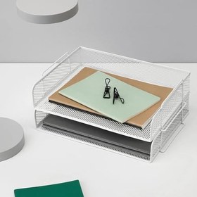 Resim IKEA 2 Katlı Evrak Rafı MeridyenDukkan Düzenleme Metal Raf Beyaz 