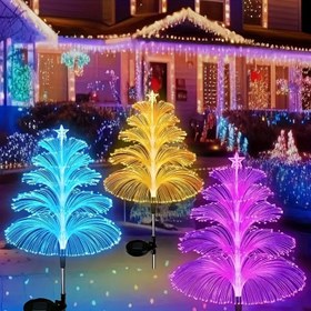 Resim Kutlu Güneş Enerjili Noel Ağacı Lambaları: 7 Renk, Bahçe Dekoru, Güneş Şarjı, 600Mah Kapasite, Dış Mekan Kullanımı 
