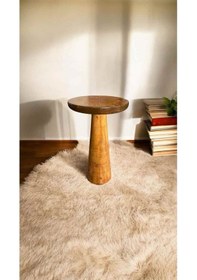 Resim Doğal Masif Ahşap Tekli Yan Sehpa Tik Ağacı Renk Mantar Sehpa - Dekoratif Sehpa Tik Ağacı 