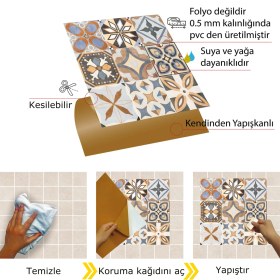 Resim Tink Kendinden Yapışkanlı Karma Afrika Desenli Pvc Karo 30X30 cm (56 Adet) 5m2 