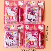 Resim Merhaba Kitty 2 adet set not defteri ve yuvarlak tükenmez kalem seti - Sevimli Sanrio mini cep günlüğü, eşleşen kalemlerle yaratıcı renkli günlük, taşınabilir günlük ofis malzemeleri, Sanrio 