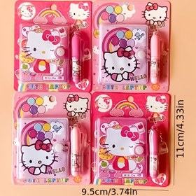 Resim Merhaba Kitty 2 adet set not defteri ve yuvarlak tükenmez kalem seti - Sevimli Sanrio mini cep günlüğü, eşleşen kalemlerle yaratıcı renkli günlük, taşınabilir günlük ofis malzemeleri, Sanrio 