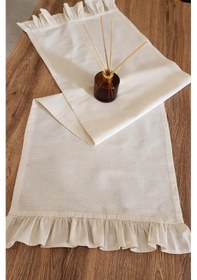 Resim Naturel 2-kenar Fırfırlı Runner Örtü Ham Keten Vintage Bej 40x110 