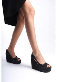 Resim Asmi Shoes Kadın Belon Siyah 11 Cm Platformlu Dolgu Topuklu Ayakkabı Siyah Siyah 