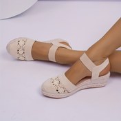 Resim Şık Kadın Espadril Takoz Sandaletler - Rahat Kayma, Elastik Ayak Bileği Kayışı ile Konforlu Platform Ayakkabılar, Nefes Alabilen Kumaş Üst 