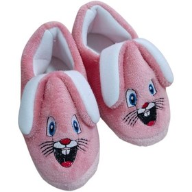 Resim Kız Çocuk Panduf Okul Ayakkabısı Pofuduk Tavşan Peluş Panduf Pembe 