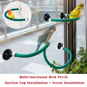 Resim 1parça Esnek Yeşil Halat Sarılı PVC Boru Kuş Tahtası - Eğilebilir Papağan Tırmanma Merdiveni Emme Kupa ile, Pencereler ve Düz Yüzeyler için İdeal, Güneşlenme ve Oturma için Dayanıklı Kafes Aksesuarı, Küçükten Büyüğe Tüm Kuşlar için Uygun, Papağan Tahtası|Çok Yönlü Tahta|PVC Tahta, Kuş Kafesi Aksesuarları 