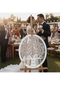 Resim Düğün-nişan- Misafir Hatıra Anı Kutusu-defteri Yuvarlak 50 Cm Çapında Sılver Şeffaf Pleksi Şövale Ve Kalem Hediyeli 