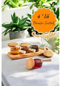 Resim Mithra Life 4 Adet Ahşap Saplı Standlı Mika Şeffaf Sunumluk Sosluk Reçellik Çerezlik Mıt1152 Ahşap 