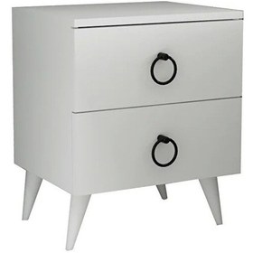 Resim Komidin 2 Çekmeceli Beyaz Siyah Kulplu Konik Ayaklı Kurulu 