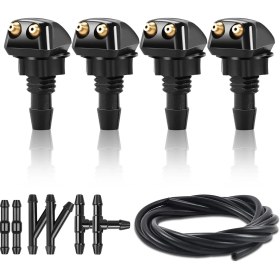 Resim Yuntech01 4'lü Ön Cam Silecek Su Sprey Ağızlıklı Set: Adaptör, Hortum Ve Başlık İçerir, Çoğu Araca Uygun, Siyah 