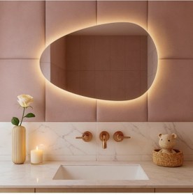 Resim 70x120 Cm Modern Oval Led Banyo Aynası Dokunmatik Dim Edilebilir, 3000k Günışığı Sarı 