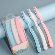 Resim 2'li Kaş Traş Seti - Paslanmaz Çelik Hassas Kaş Şekillendirici ve Traş Aleti - Güvenli Mikro Mesafe Göz Makyaj Aracı - Kaymaz Sap, Dayanıklı Bıçak, Hassas Cilt Dostu - Kokusuz, Manuel Kullanım 