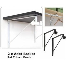 Resim Depolife Raf Tutucu Askı Demirli Askılık Borulu Duvar Ahşap Montajlı Demir 