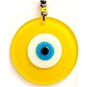 Resim Tasarım Harikası Deri İpli Nazar Boncuklu Sarı Cam Duvar Süsü 02-10mm 5yards 