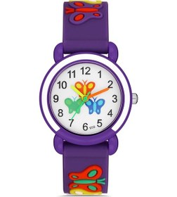 Resim Mor Renkli Figürlü Kordon Analog Çocuk Kol Saati 