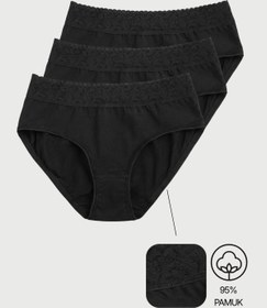 Resim Lisa Crown 3'lü Siyah Pamuk /Elastan Kız Çocuk Üstten Dantelli Slip Külot Set LCPOLINA 