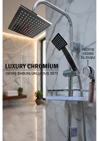 Resim 5512 Geniş Sabunluklu Robot Duş Seti Metalik Ve Eko Başlıklı Banyo Duş Takımı Krom - Siyah 