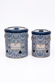 Resim Evle Patates Soğan Saklama Kabı 2 li Set, Azulejos 