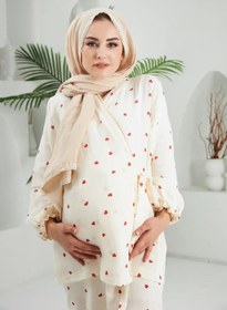 Resim Lolly Babies Lohusa Pijama Takımı | Kırmızı Kalp | Pamuklu - M 