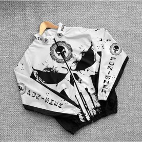 Resim Lushen Siyah Beyaz Motorcu Yağmurluk Rüzgarlık İnce Ceket 