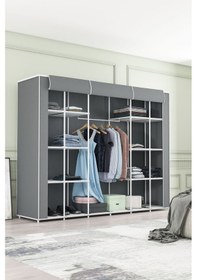 Resim Çok Amaçlı Bez Dolap 18 Raflı Hangar Boy Gardırop Gri Gri 