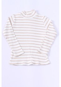 Resim Kız Çocuk Boğazlı Triko Badi Çizgili C41 Krem 
