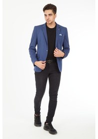 Resim Sposo 5109 Dar Kalıp Yarım Astarlı Mavi Erkek Blazer Ceket Mavi 