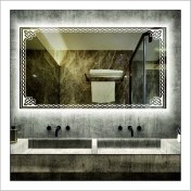 Resim Dnr-Mirror70x100 Cm Beyaz Ledli Tasarım Kumlamalı Banyo Aynası Makyaj Aynası Işıklı Ayna 