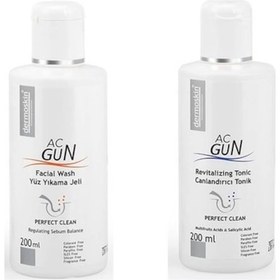 Resim Dermoskin Acnegun Yüz Yıkama Jeli 200 ML + Dermoskin Acnegun Canlandırıcı Tonik 200 ML 