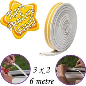 Resim Glaswen 3x2=6 Metre Kapı Pencere Bandı Beyaz Fitili Yapışkanlı Soğuk Izolasyon Bant 