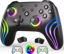 Resim SWANPOW Switch Controllers Compatible with Switch/Lite/OLED, Wireless Switch Pro Controller with Full RGB Line Breathing LED, Programmable, 6-Axis, Adjustable Turbo, 4-Speed Dual Vibration, Wake Up 