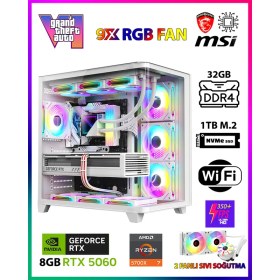 Resim Gamepage GTA-VI X32 Promax White Ryzen 7 5700X 32GB Ram 1TB M.2 Nvme SSD 8GB GDDR7 RTX5060 Ekran Kartı Oyuncu Masaüstü Bilgisayarı 