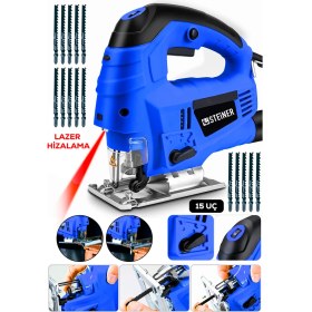 Resim Steiner Alman 4600 W Lazerli Sjs Metal Şanzuman 6 Kademe Devirli Pandül Ayarlı Dekupaj Testere Makinesi Mavi + 15UÇ 