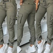 Resim Kadınlar İçin Çoklu Cep ve Fermuarlı Cepli Zeytin Yeşili Kargo Pantolon - Ayarlanabilir Bel İpi & Bilek Manşetli, Tüm Mevsimler için Dayanıklı İş Giysisi, Makinede Yıkanabilir Taktiksel Outdoor Pantolon 