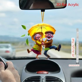 Resim Sarı Şemsiye ile Mutlu Yaşlı Çift, Araba Arka Görüş Aynası, Oturma Odası, Yatak Odası veya Pencere Dekoru için İdeal, 0.37cm/0.14in, Pencere Süsü | Canlı Tasarım | Dayanıklı Akrilik, Sevimli Araba Aksesuarları 