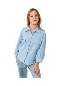 Resim Kol Büzgülü Kız Gömlek Mavi 