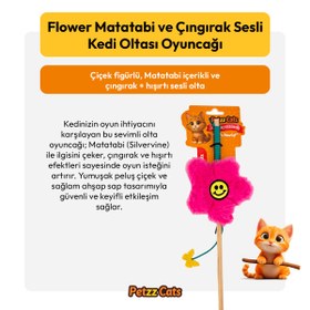 Resim PetzzCats Flower Matatabi ve Çıngırak Sesli Kedi Oltası Oyuncağı Pembe 42 Cm 