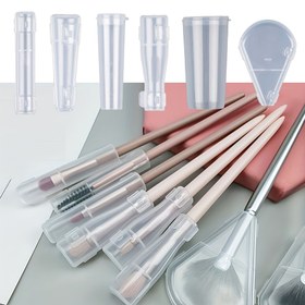 Resim 6'lı Tekrar Kullanılabilir Makyaj Fırçası Kılıfları Seti, Plastik Toz Korumalı Kapaklar, Kokusuz Taşınabilir Seyahat ve Ev Depolama Kutuları için Fırçalar 